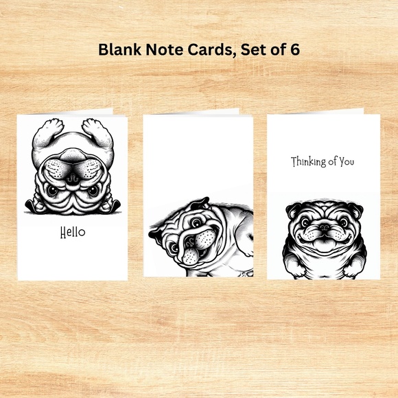 Whimsical Bulldog Blank Notecards with Peel and Stick Envelopes - Picture 1 of 10